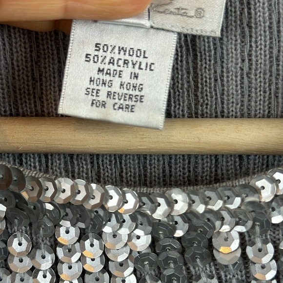 Oscar De La‎ Renta Sequin Gray Silver Short Sleeve Scoop Neck Top Blouse Size S - Picture 8 of 11